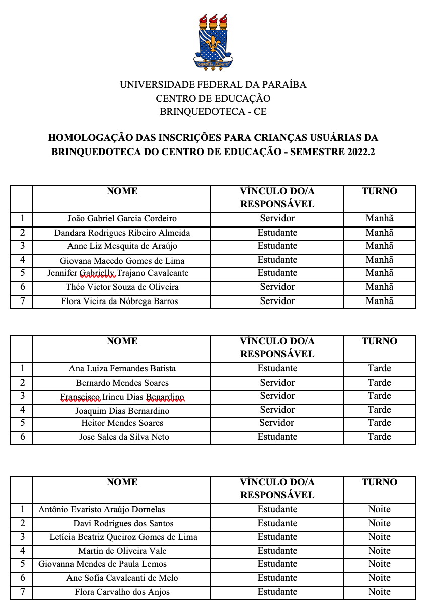 Homologação de inscrições