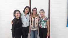 Da direita para a esquerda: profª Liana Filgueira  ;  prof.ª Mônica Dias; profª Joelma Morais; estagiária discente, Bianca de Bessa.