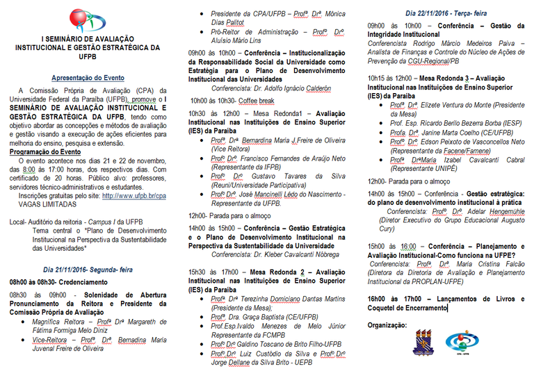 PROGRAMAÇÃO DO EVENTO