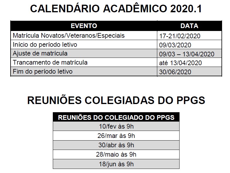 Calendário Acadêmico UniBH 2020